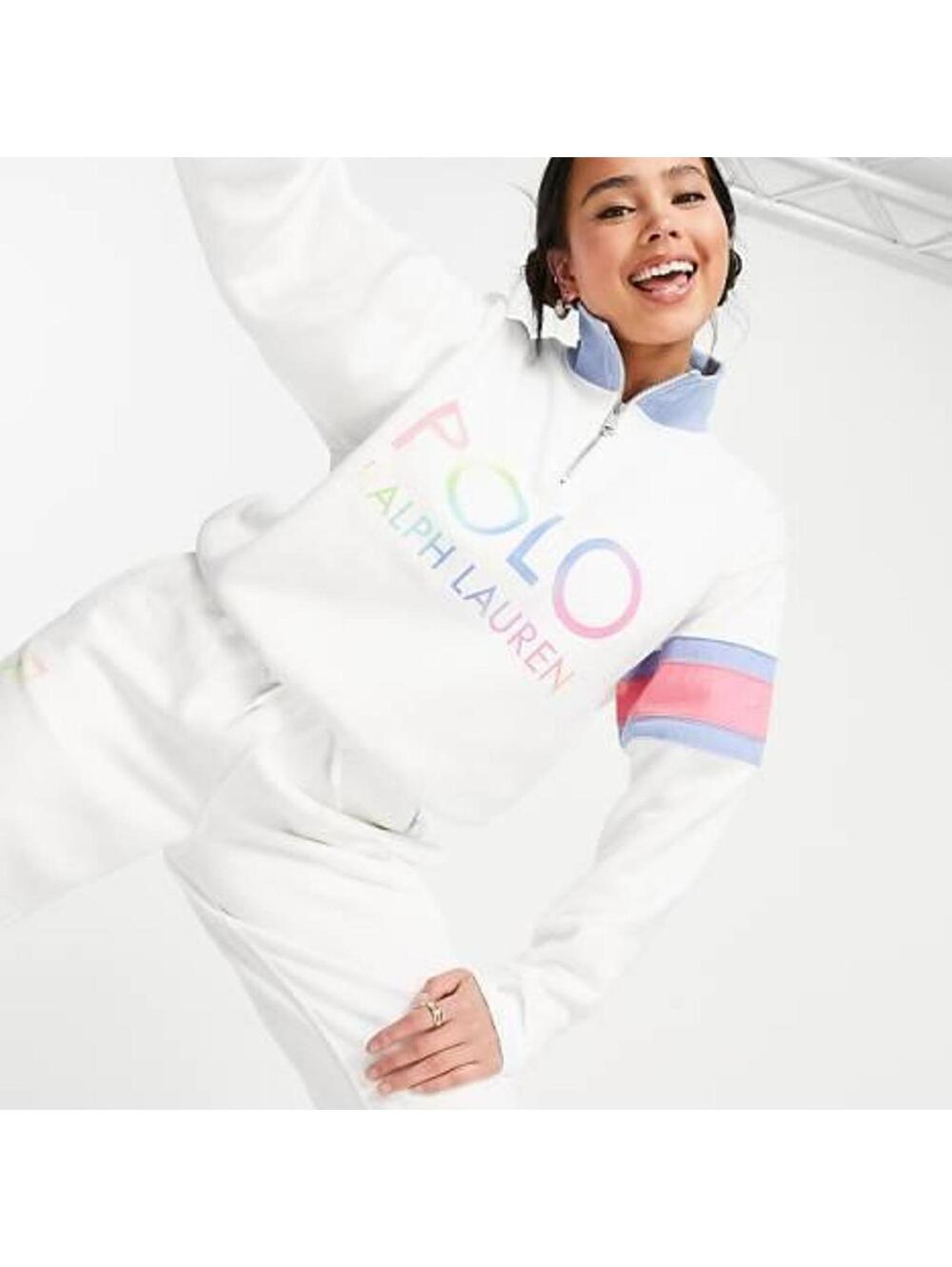 Polo Ralph Lauren front logo half zip sweater in white